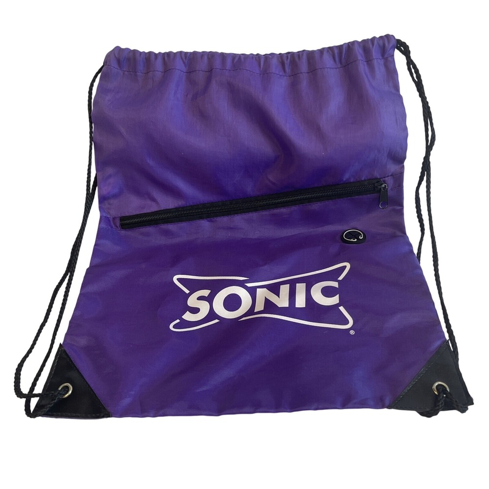 Sonic Purple Drawstring Backpack Bag Front Pocket Headphones Charm Cute